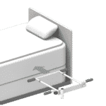 Illustration of a bedrail frame being installed between a boxspring and mattress