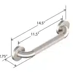 Overall Dimensions for the 12-inch Easy Mount grab bar.