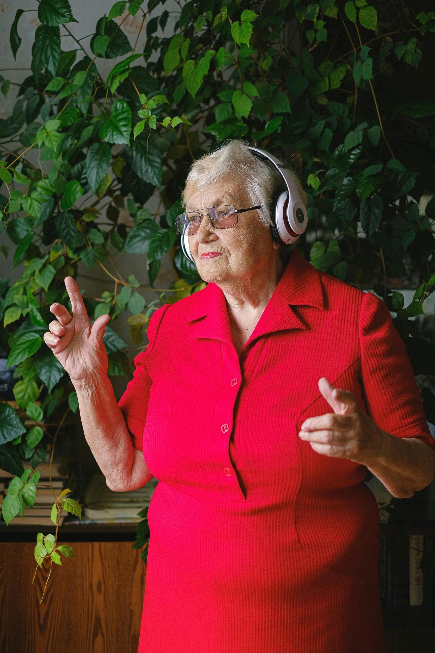 older woman listening to music